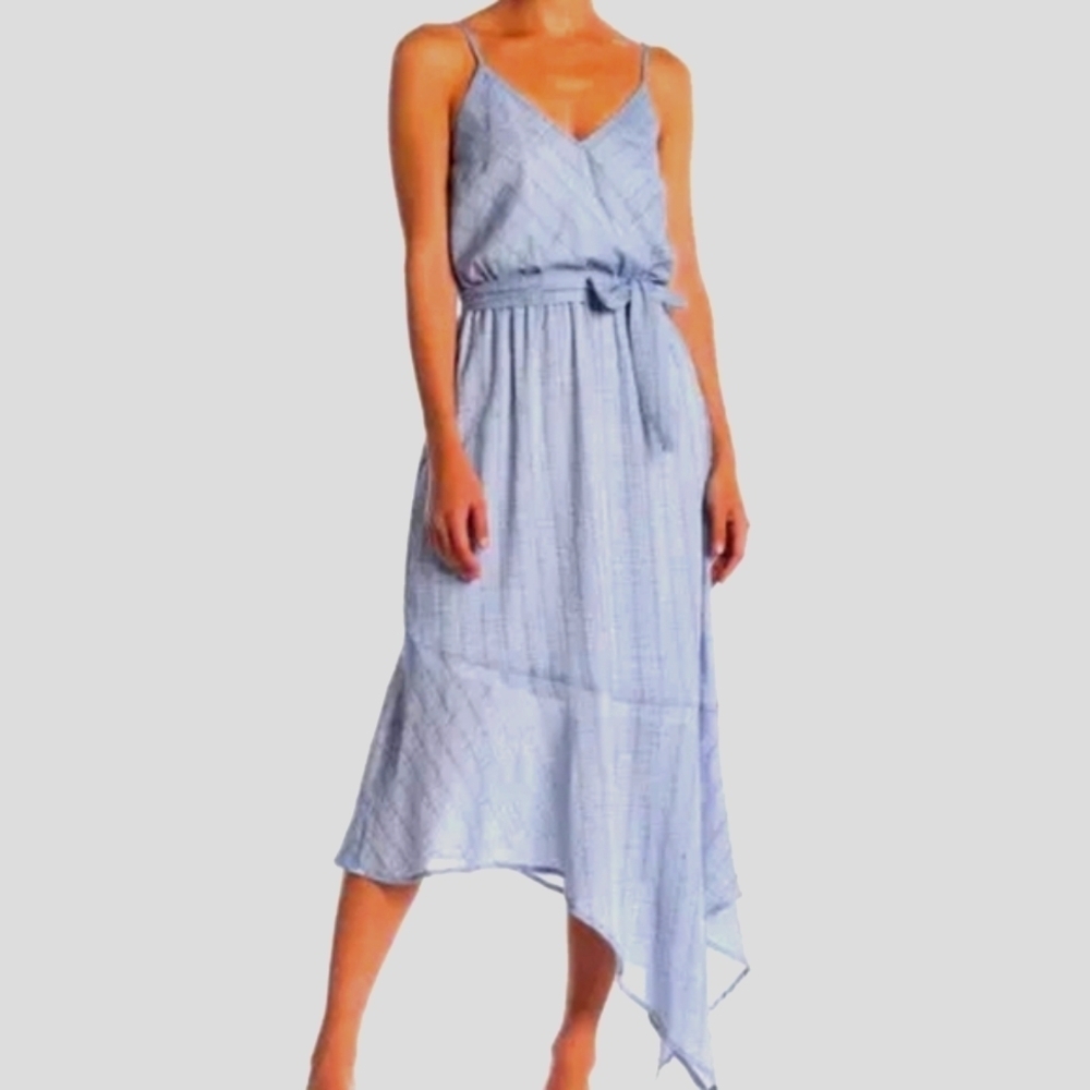 Asymmetric Hem Faux‎ Wrap Midi Dress Size XL Spring Fairy Beach Dainty Party